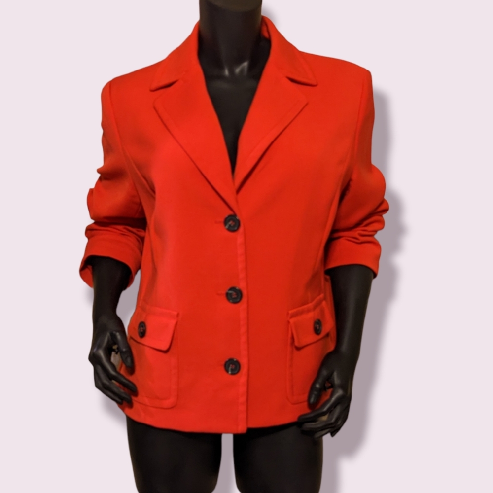 Jones New York Stretch Red 3 Button Office Fashion Career Jacket Blazer Size 16